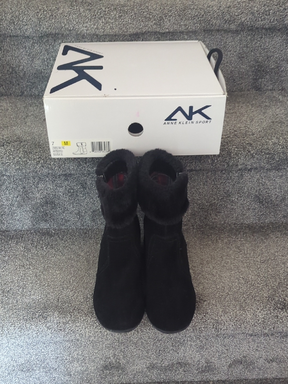Anne Klein Sport Black Suede Fold-Over Cuff Ankle Boots